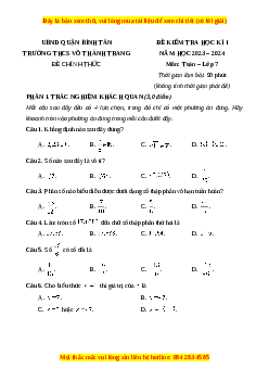 Đề thi cuối kì 1 Toán 7 trường THCS Võ Thành Trang TP Hồ Chí Minh