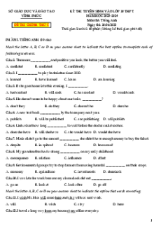 Đề thi vào 10 Tiếng Anh Tỉnh Vĩnh Phúc năm 2023-2024