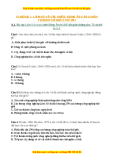 Trắc nghiệm Bài 1 Lịch sử 9: Liên Xô và các nước Đông Âu từ năm 1945 đến giữa những năm 70 của thế kỉ XX
