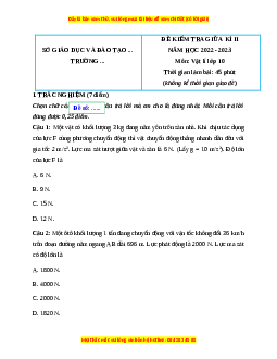 Đề thi giữa kì 2 Vật lí 10 Kết nối tri thức (Đề 1)