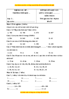 Đề thi giữa kì 1 Toán lớp 3 Chân trời sáng tạo (Đề 5)