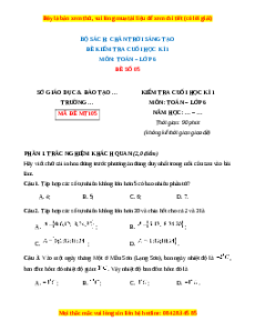 Đề thi cuối kì 1 Toán 6 Chân trời sáng tạo (Đề 5)