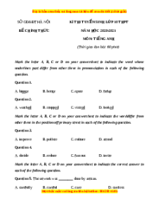 Đề chính thức Tiếng Anh vào 10 Hà Nội năm 2020