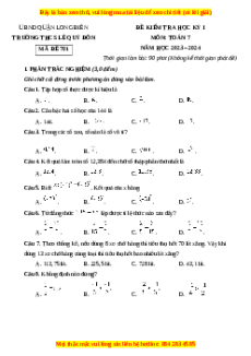 Đề thi cuối kì 1 Toán 7 trường THCS Lê Quý Đôn Hà Nội - Đề số 1