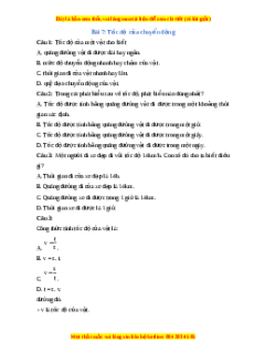 Trắc nghiệm Tốc độ của chuyển động KHTN 7 Cánh diều