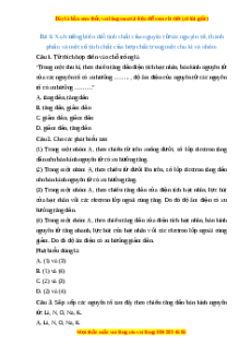 Trắc nghiệm Xu hướng biến đổi một số tính chất của nguyên tử các nguyên tố, thành phần và một số tính chất của hợp chất trong một chu kì và nhóm Hóa học 10 Chân trời sáng tạo