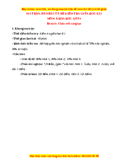 Đề thi giữa kì 1 Khoa học lớp 4 Chân trời sáng tạo - Đề 1