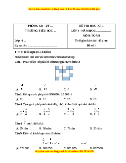 Đề thi cuối kì 2 Toán lớp 4 Chân trời sáng tạo - Đề 1
