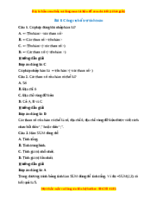 Trắc nghiệm Tin học 7 Bài 8 Kết nối tri thức: Công cụ hỗ trợ tính toán