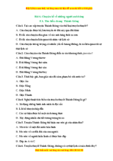 Trắc nghiệm Chuyện kể về những người anh hùng Ngữ văn 6 Kết nối tri thức