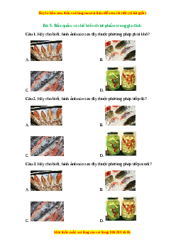 Trắc nghiệm Bài 5 Công nghệ 6 Chân trời sáng tạo: Bảo quản và chế biến thực phẩm trong gia đình
