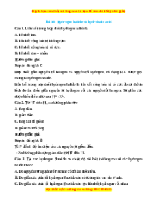Trắc nghiệm Hydrogen halide và hydrohalic acid Hóa 10 Cánh diều