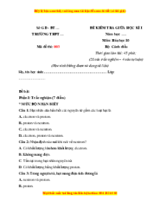 Đề thi giữa kì 1 Hóa học 10 Cánh diều (đề 3)