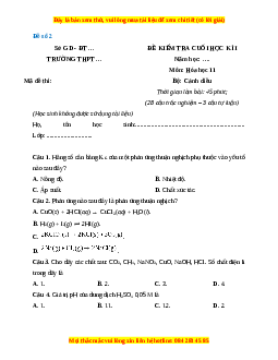Đề thi cuối kì 1 Hóa Học 11 Cánh diều - Đề 2