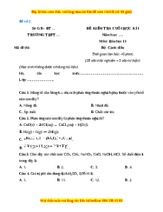 Đề thi cuối kì 1 Hóa Học 11 Cánh diều - Đề 2