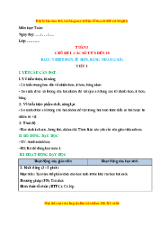 Giáo án Nhiều hơn, ít hơn, bằng nhau Toán lớp 1 Kết nối tri thức