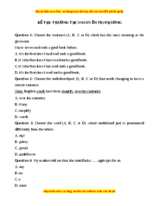 Đề thi cuối kì 2 Tiếng Anh 9 trường THCS Nguyễn Tri Phương năm 2023