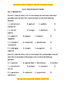 Trắc nghiệm Unit 8: The world of work Tiếng Anh 12 chương trình thí điểm