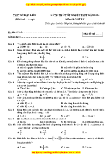 Đề thi thử tốt nghiệp Vật lí Sở Bạc Liêu năm 2024