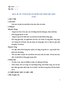 Giáo án Bài 5 Công nghệ 9 Chế biến thực phẩm Kết nối tri thức: Dự án Tính toán bữa ăn theo thực đơn