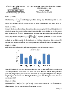 Đề thi HSG Toán 12 năm 2025-2026