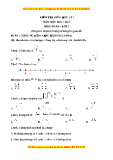 Đề thi giữa học kì 1 Toán 7 Chân trời sáng tạo có đáp án (Đề 1)