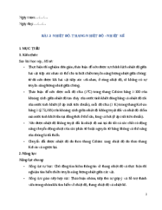 Giáo án Bài 3 Vật Lí 12 Kết nối tri thức (2025): Nhiệt độ. Thang nhiệt độ – nhiệt kế