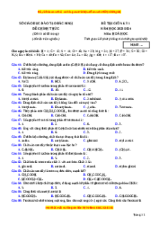 Đề thi thử tốt nghiệp Hóa học Sở GDĐT Bắc Ninh lần 1 năm 2024