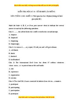 Đề thi cuối kì 2 Tiếng Anh lớp 12 Sở Lâm Đồng năm 2023