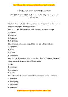 Đề thi cuối kì 2 Tiếng Anh lớp 12 Sở Lâm Đồng năm 2023