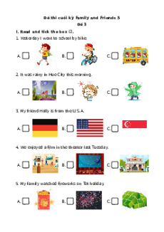 Đề thi Cuối kì 1 Tiếng Anh lớp 5 Family and Friends (Đề 3)