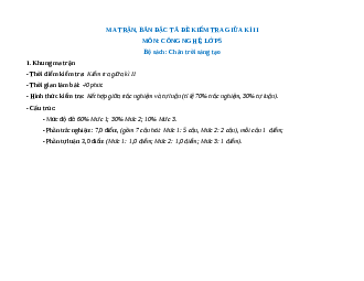 Bộ đề thi giữa kì 2 Công nghệ lớp 5 Chân trời sáng tạo có đáp án