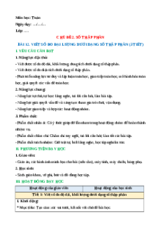 Giáo án Viết số đo đại lượng dưới dạng số thập phân Toán lớp 5 Kết nối tri thức