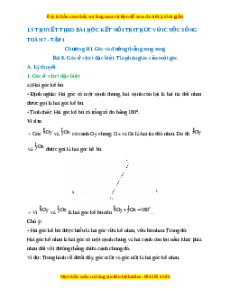 Lý thuyết Bài 8: Góc ở vị trí đặc biệt. Tia phân giác của một góc