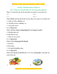 Bộ trắc nghiệm Công nghệ 10 Trồng trọt Cánh diều (có đáp án)