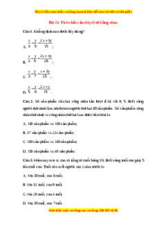 Trắc nghiệm Tính chất của dãy tỉ số bằng nhau Toán 7 Kết nối tri thức