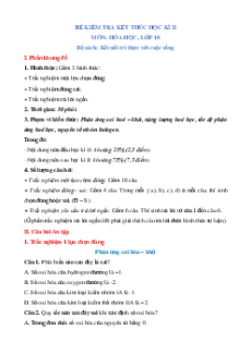 Đề cương Cuối kì 2 Hóa học 10 Kết nối tri thức