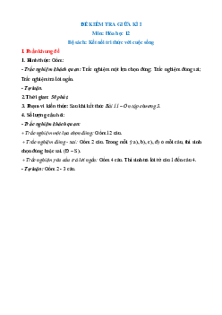 Bộ 6 đề thi giữa kì 1 Hóa học 12 Kết nối tri thức cấu trúc mới có  tự luận