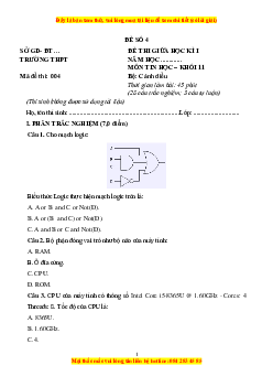 Đề thi giữa kì 1 Tin học 11 Cánh diều (đề 4)