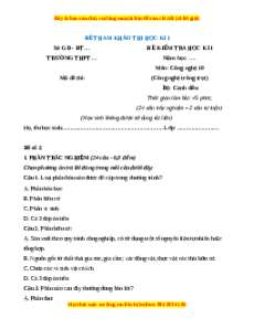 Đề thi Công nghệ 10 cuối kì 1 Cánh diều (Công nghệ trồng trọt) - Đề 2