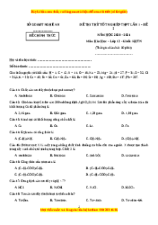 Đề thi thử Hóa Học Sở Nghệ An lần 1 năm 2021