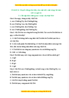 Trắc nghiệm Hiện tượng lặn và mọc của Mặt Trời KHTN 6 Cánh diều