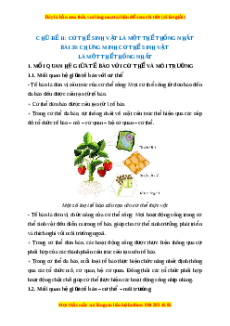 Lý thuyết Khoa học tự nhiên 7 Chân trời sáng tạo Bài 39: Chứng minh cơ thể sinh vật là một thể thống nhất