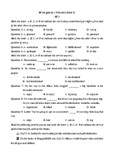 Đề thi giữa kì 1 Tiếng Anh 12 Friends global (Đề 2 có file nghe)