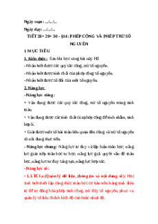 Giáo án NLS Toán 6 Kết nối tri thức Bài 14: Phép cộng và phép trừ số nguyên