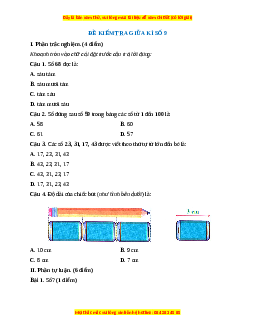 Đề thi giữa kì 2 Toán lớp 1 Cánh diều - Đề 9