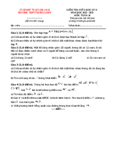 Đề thi giữa kì 2 Toán 10 trường THPT Thăng Long - TP Hồ Chí Minh năm 2022-2023