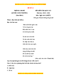 Đề thi cuối kì 1 Ngữ văn 6 Kết nối tri thức - Đề 13