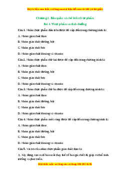 Trắc nghiệm Bài 4 Công nghệ 6 Chân trời sáng tạo: Thực phẩm và dinh dưỡng