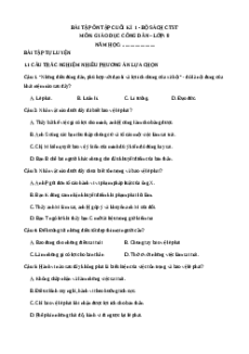 Bài tập ôn tập Cuối kì 1 GDCD 8 Chân trời sáng tạo cấu trúc mới